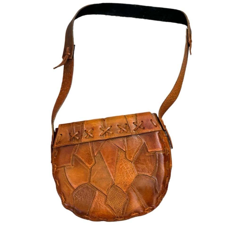 Vintage Leather Patchwork Handmade Saddle Bag - image 2